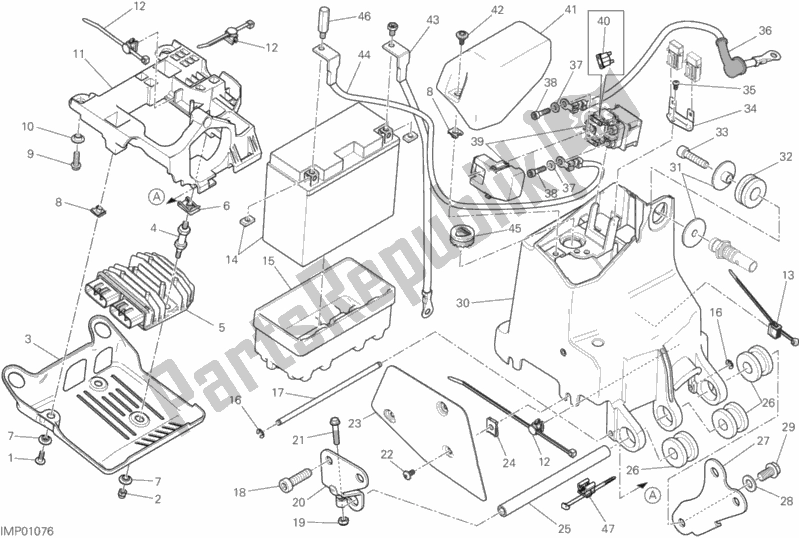 All parts for the Battery Holder of the Ducati Monster 821 Stealth Thailand 2019